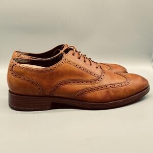 Cole Haan Shoes Men 13 Brown Leather Brogue Wingtip Oxford Lace Up Slip On Dress